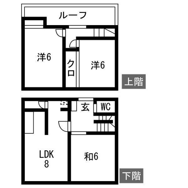 西岡4条13丁目メゾネット(3DK/1階)の間取り写真