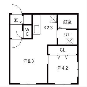 グランフォレスト厚別中央(1LDK/4階)の間取り写真