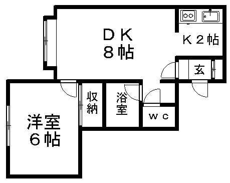 フラット平岡(1LDK/2階)の間取り写真