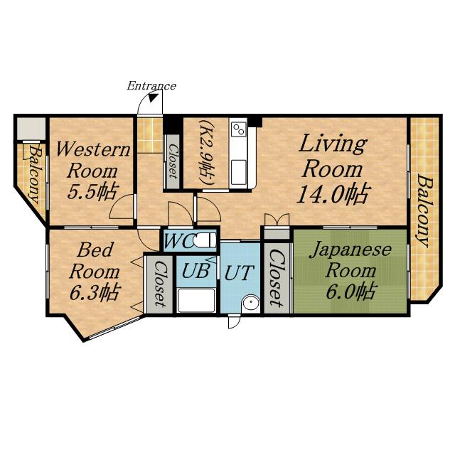 サンコート平岡(3LDK/10階)の間取り写真
