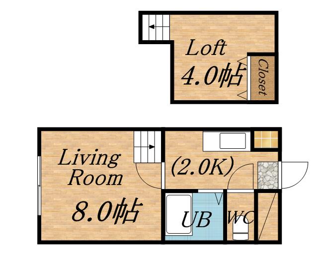 アビアシオン参番館(1K/2階)の間取り写真