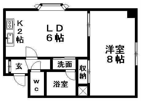 フジエール平岸(1DK/2階)の間取り写真