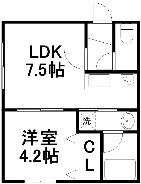 アズーリ中の島壱番館(1DK/2階)の間取り写真
