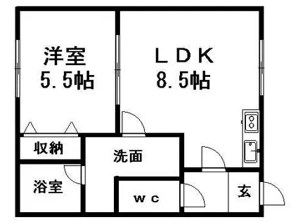 コージーコート西岡(1DK/2階)の間取り写真