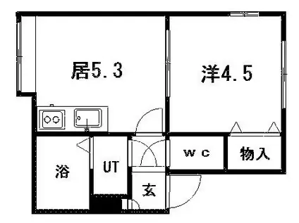 ビブレ月寒東(1DK/2階)の間取り写真