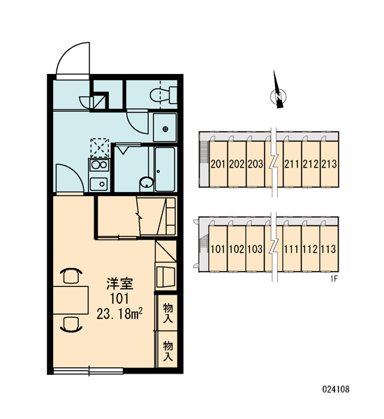 レオパレスグリンパーク(1K/2階)の間取り写真