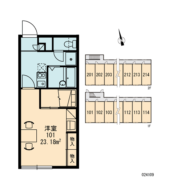 レオパレスアベニュー(1K/2階)の間取り写真