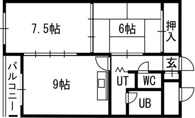 グランドコーポ中の島(2DK/2階)の間取り写真