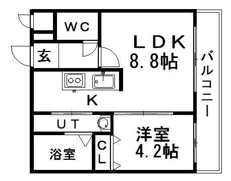 グランドサクセス東札幌(1DK/4階)の間取り写真