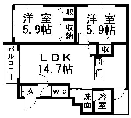 アヴァンセ月寒東2-20(2LDK/2階)の間取り写真