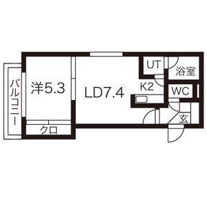 エルシティーパーク(1DK/2階)の間取り写真