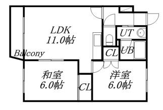 プルーデンス西岡(2DK/1階)の間取り写真