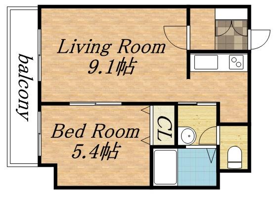 アルカディア参番館(1LDK/5階)の間取り写真