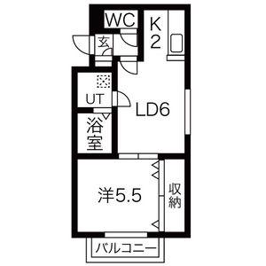 グロワール南郷(1DK/2階)の間取り写真