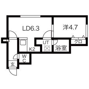 KAZU本通(1LDK/1階)の間取り写真
