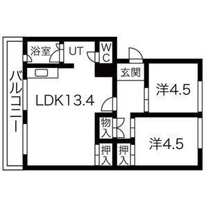 札幌西月寒団地1号棟(2LDK/5階)の間取り写真