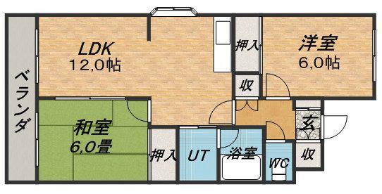 東北グランドコーポ(2LDK/2階)の間取り写真