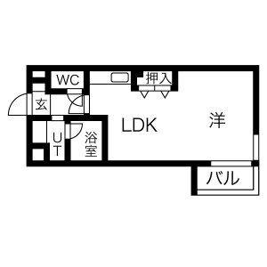 マイクレスト本通(1DK/2階)の間取り写真