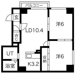 ミニヨン(2LDK/4階)の間取り写真