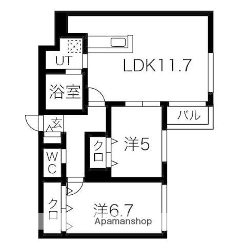 バーニーズ ヴィスタ(2LDK/1階)の間取り写真