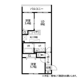 RITZ GRANDE月寒(2LDK/3階)の間取り写真
