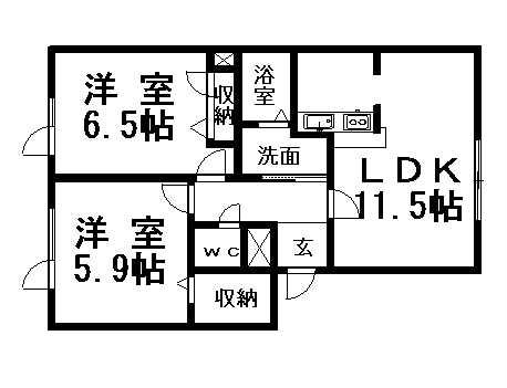 SGハイツ月寒(2LDK/1階)の間取り写真