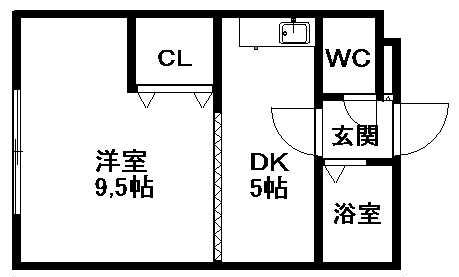 プロミストランド(1DK/2階)の間取り写真