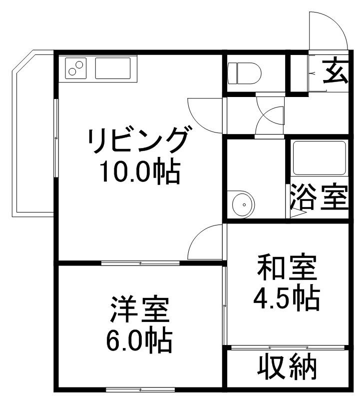 フォーシス本通17(2DK/1階)の間取り写真