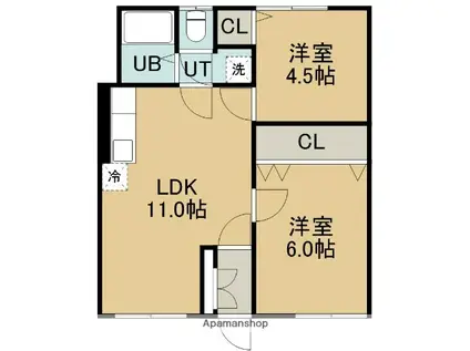 山崎アパート(2LDK/2階)の間取り写真