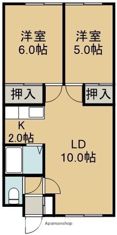 龍雲荘(2LDK/2階)の間取り写真