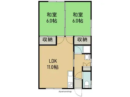 牧野アパート(2LDK/2階)の間取り写真