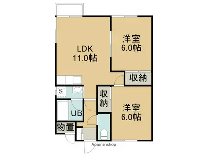 白石アパート(2LDK/1階)の間取り写真
