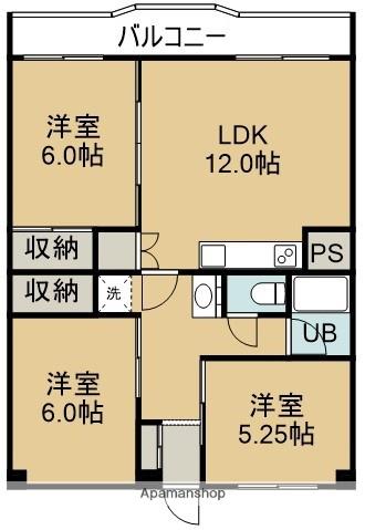 キャッスル富岡2号館(3LDK/1階)の間取り写真