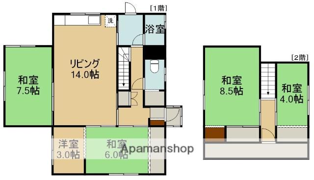 函館本線 七飯駅 徒歩13分 2階建 築64年(5LDK)の間取り写真