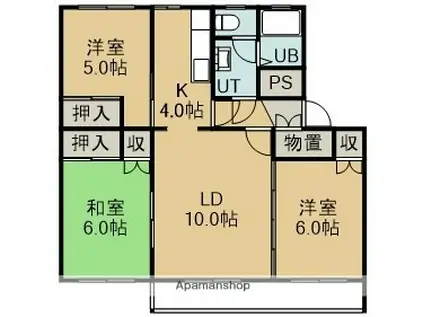テレパレス函館吉川(3LDK/3階)の間取り写真