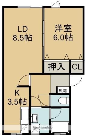 柳ハウスⅡ(1LDK/1階)の間取り写真