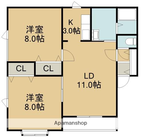 コーポリバージュⅢ(2LDK/2階)の間取り写真