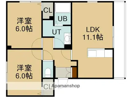 D-ROOM湯川(2LDK/1階)の間取り写真