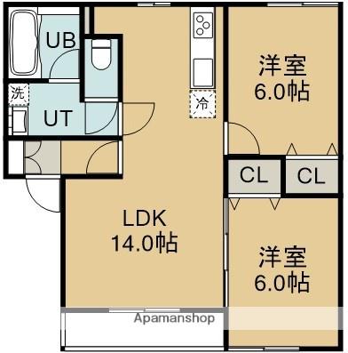 AZAMI APARTMENT(2LDK/1階)の間取り写真