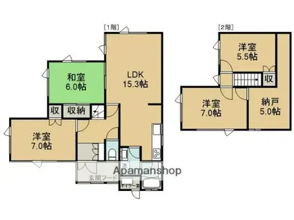 北海道函館市 2階建 築45年(4SLDK)の間取り写真