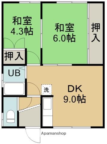 金沢アパート(2DK/2階)の間取り写真