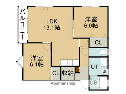 カサデクエルノ(2LDK/1階)の間取り写真