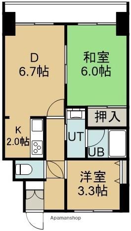 ライオンズマンション函館湯川第3(2DK/2階)の間取り写真