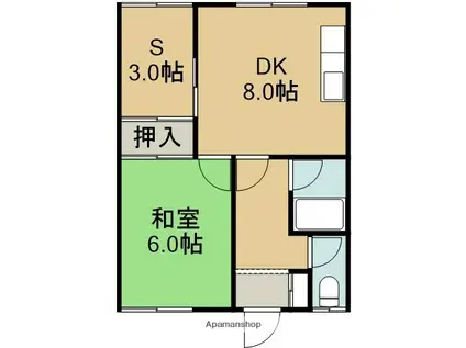 コミュニティ富岡Ⅰ(1SDK/2階)の間取り写真