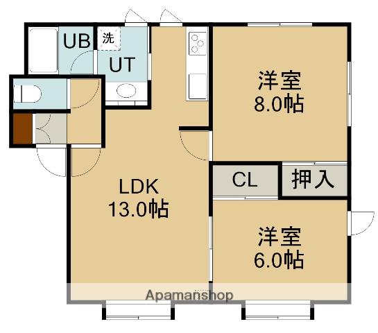 グラシア人見(2LDK/2階)の間取り写真