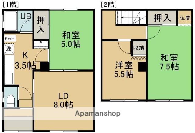 昭和町22番1棟2戸(3LDK/1階)の間取り写真