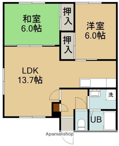 向井アパート(2LDK/2階)の間取り写真