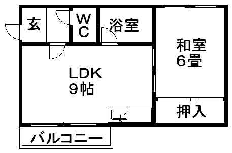 クレセントハウスB(1LDK/2階)の間取り写真