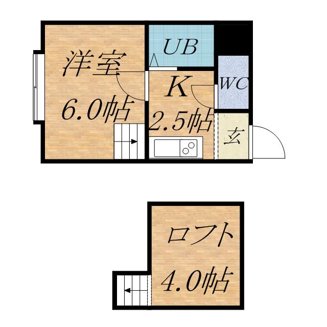 クロスコート(1K/2階)の間取り写真