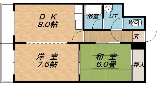 パサージュ月寒中央(2DK/2階)の間取り写真